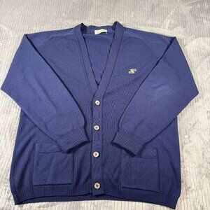 Vintage Jaeger Wool Navy Blue Cardigan Mens 42 Grandpa Preppy